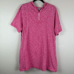 Catherines Top Women 0X 14/16W Pink Space-Dye Short Sleeve Hooded Active Casual